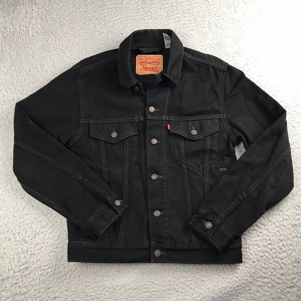 Levis 70507 Relaxed Fit Denim Trucker Jacket Mens S Black Button Up Coat